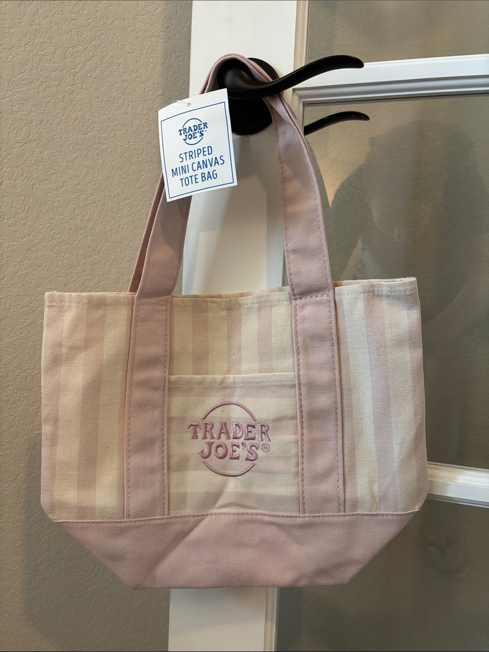 Trader Joe's Pink Striped Canvas Tote Bag